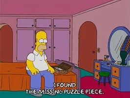 Clip from The Simpsons with Marge announcing she has found a missing puzzle piece, which is kinda like a college basketball team figuring some things out?